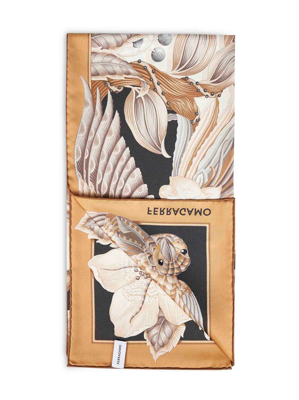 Ferragamo Women Beige And Black Parrots-Print Silk Scarf