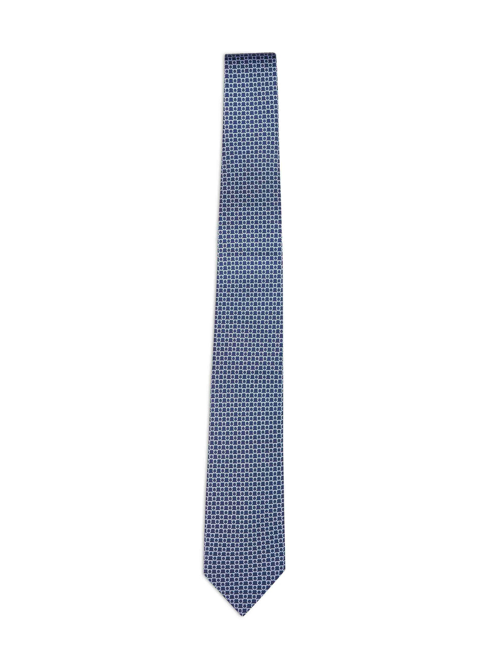 Ferragamo Men Dark Blue Gancini Silk Twill Carato Tie