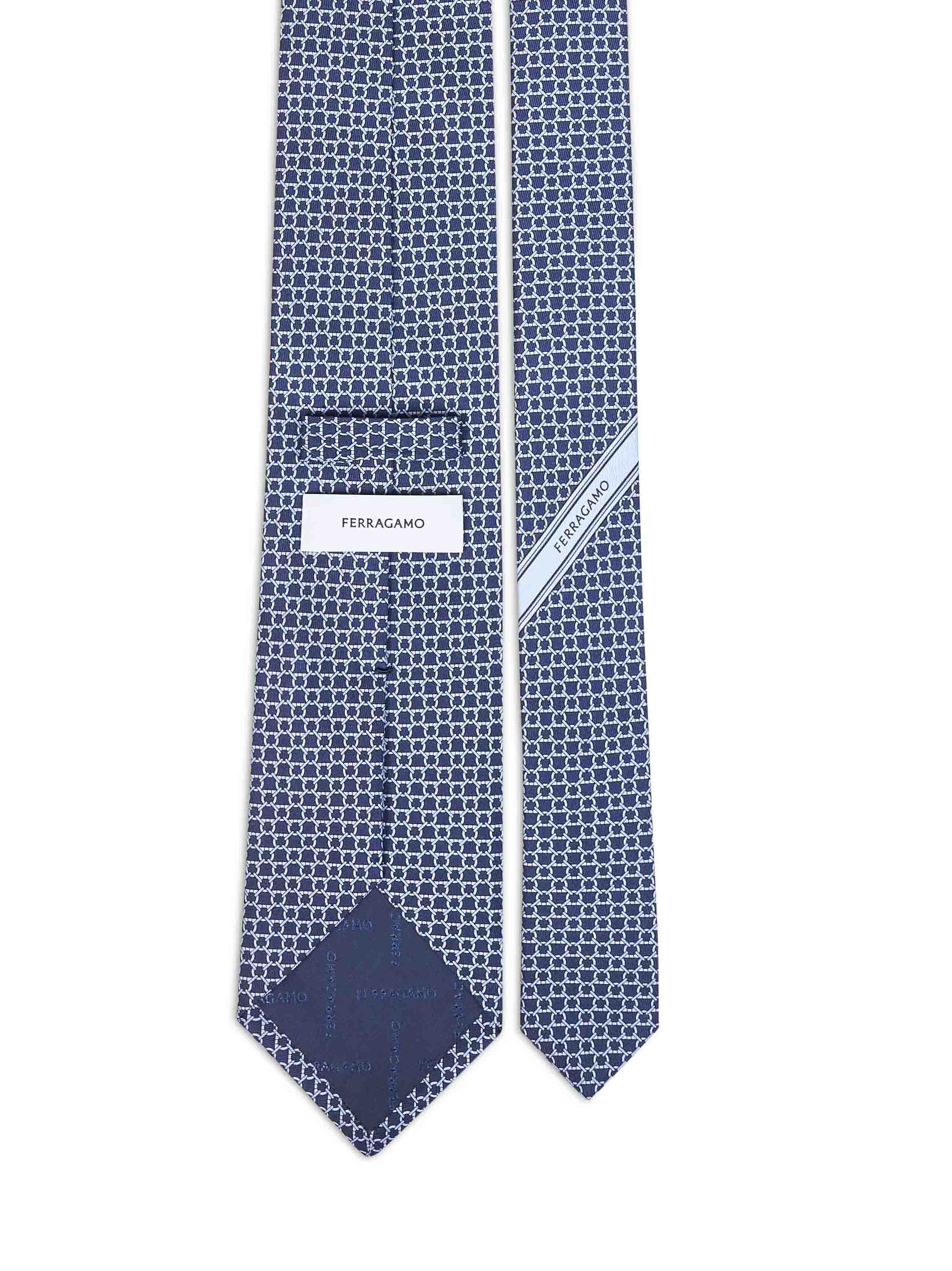 Ferragamo Men Dark Blue Gancini Silk Twill Carato Tie