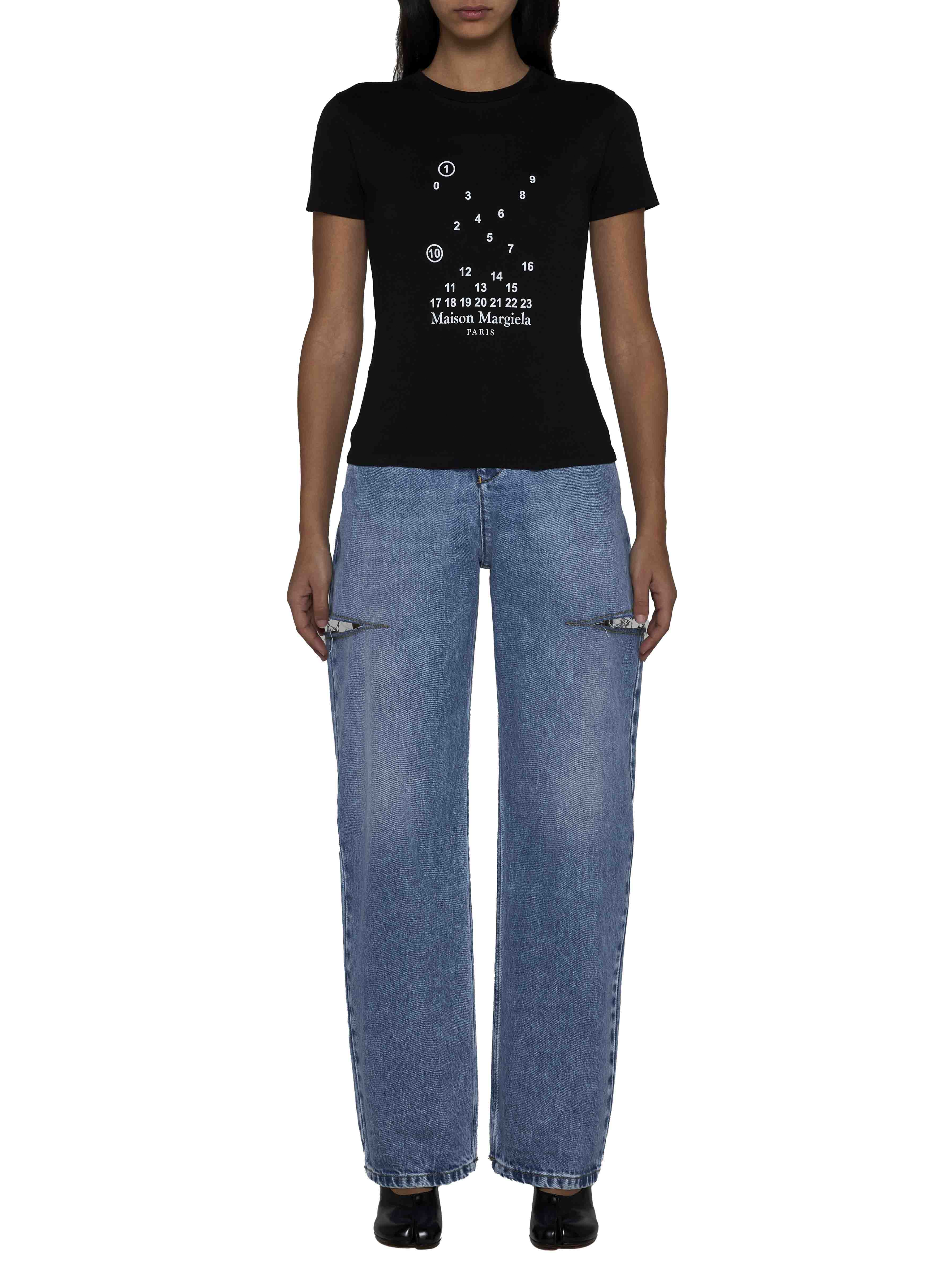 Maison Margiela Women High-Waisted Wide-Leg Cut-Out Jeans