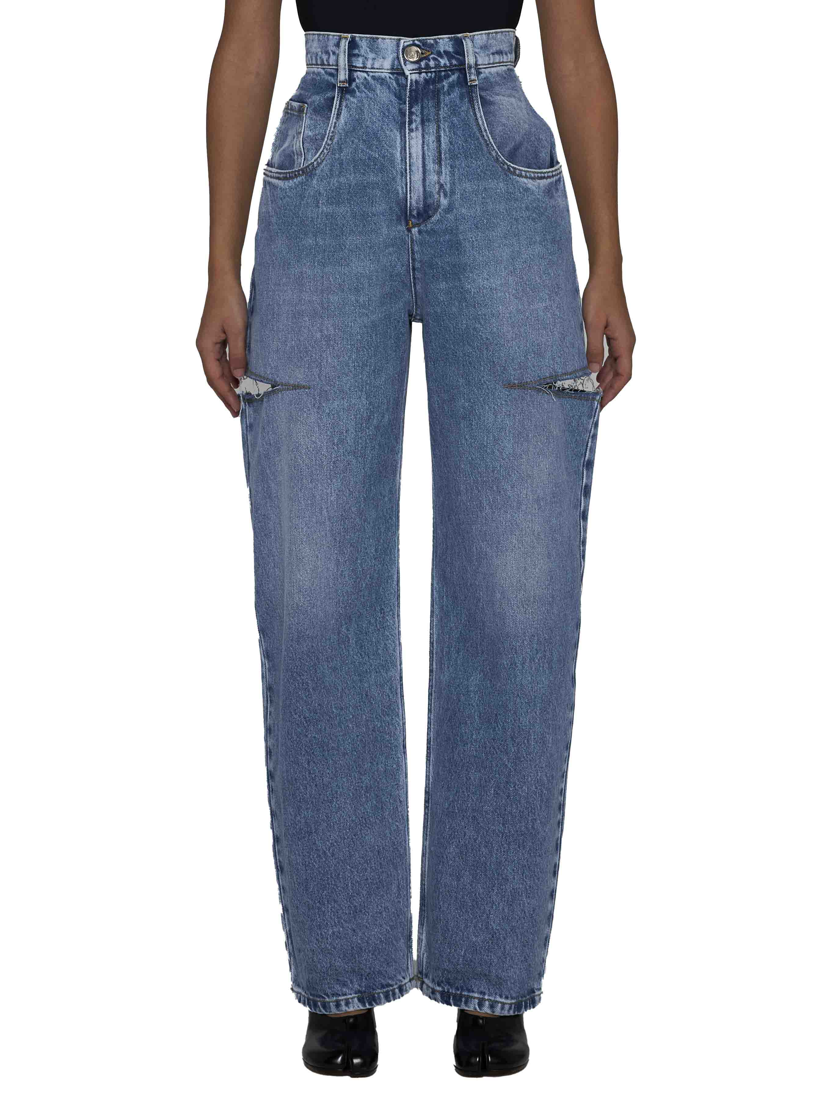 Maison Margiela Women High-Waisted Wide-Leg Cut-Out Jeans