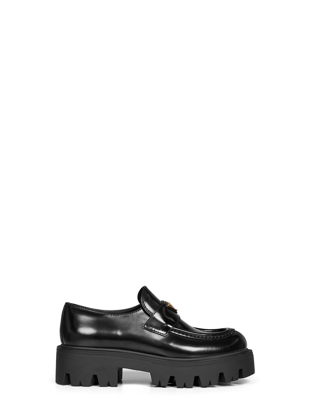 Prada Calzature Women Black Brushed Leather Loafers