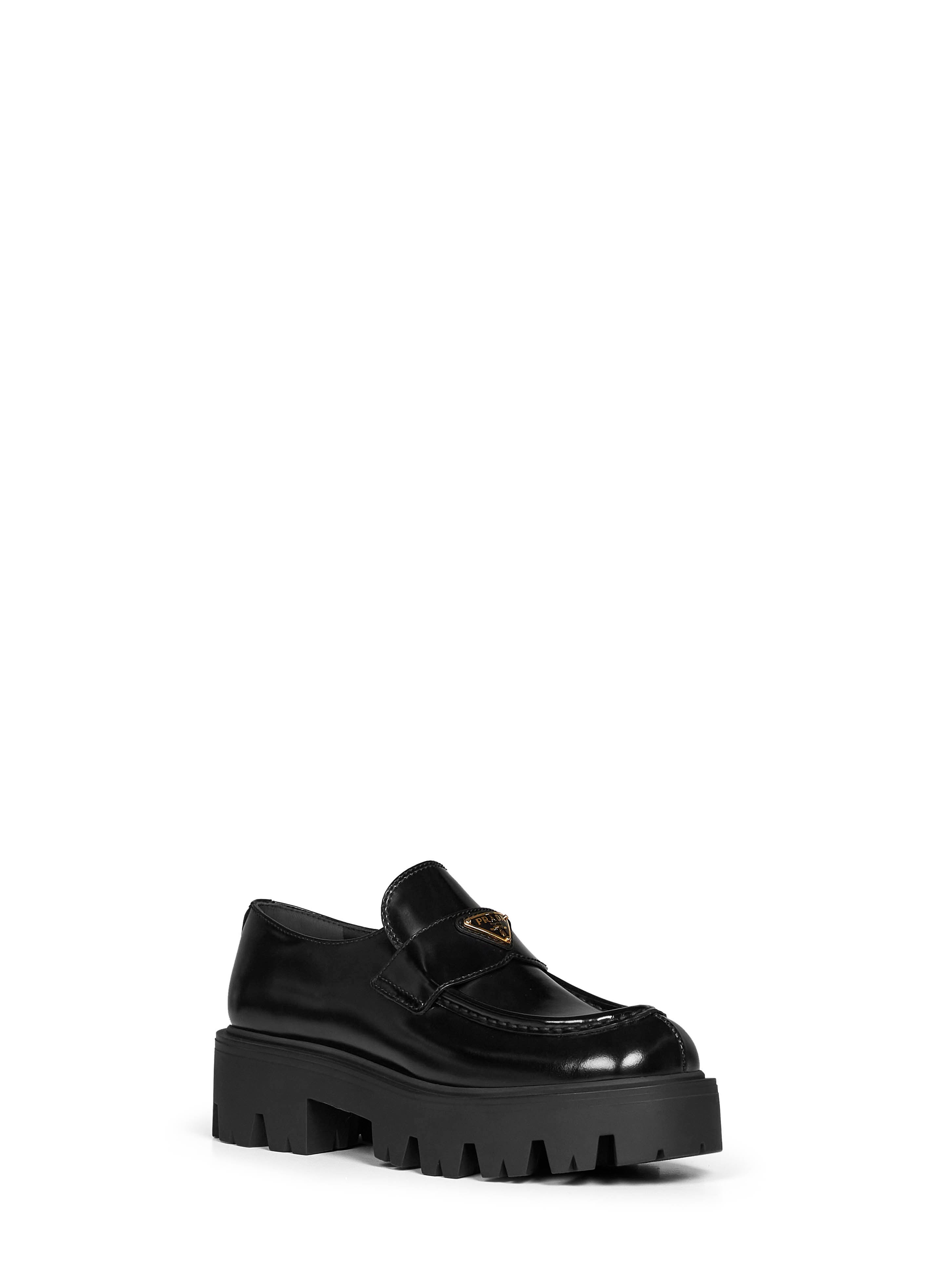 Prada Calzature Women Black Brushed Leather Loafers