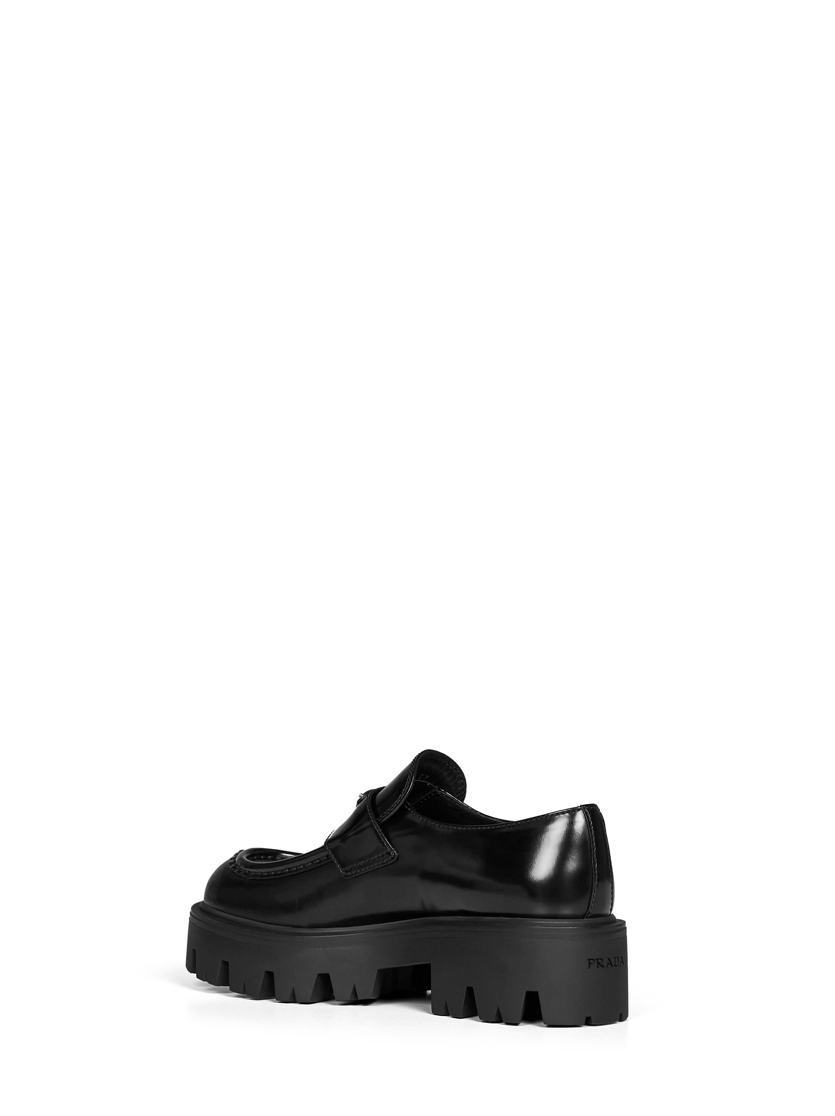 Prada Calzature Women Black Brushed Leather Loafers
