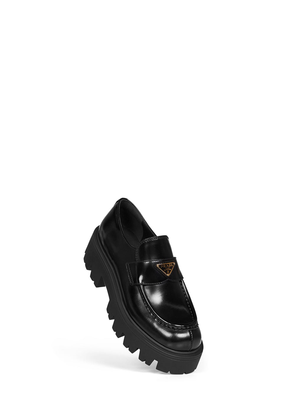 Prada Calzature Women Black Brushed Leather Loafers