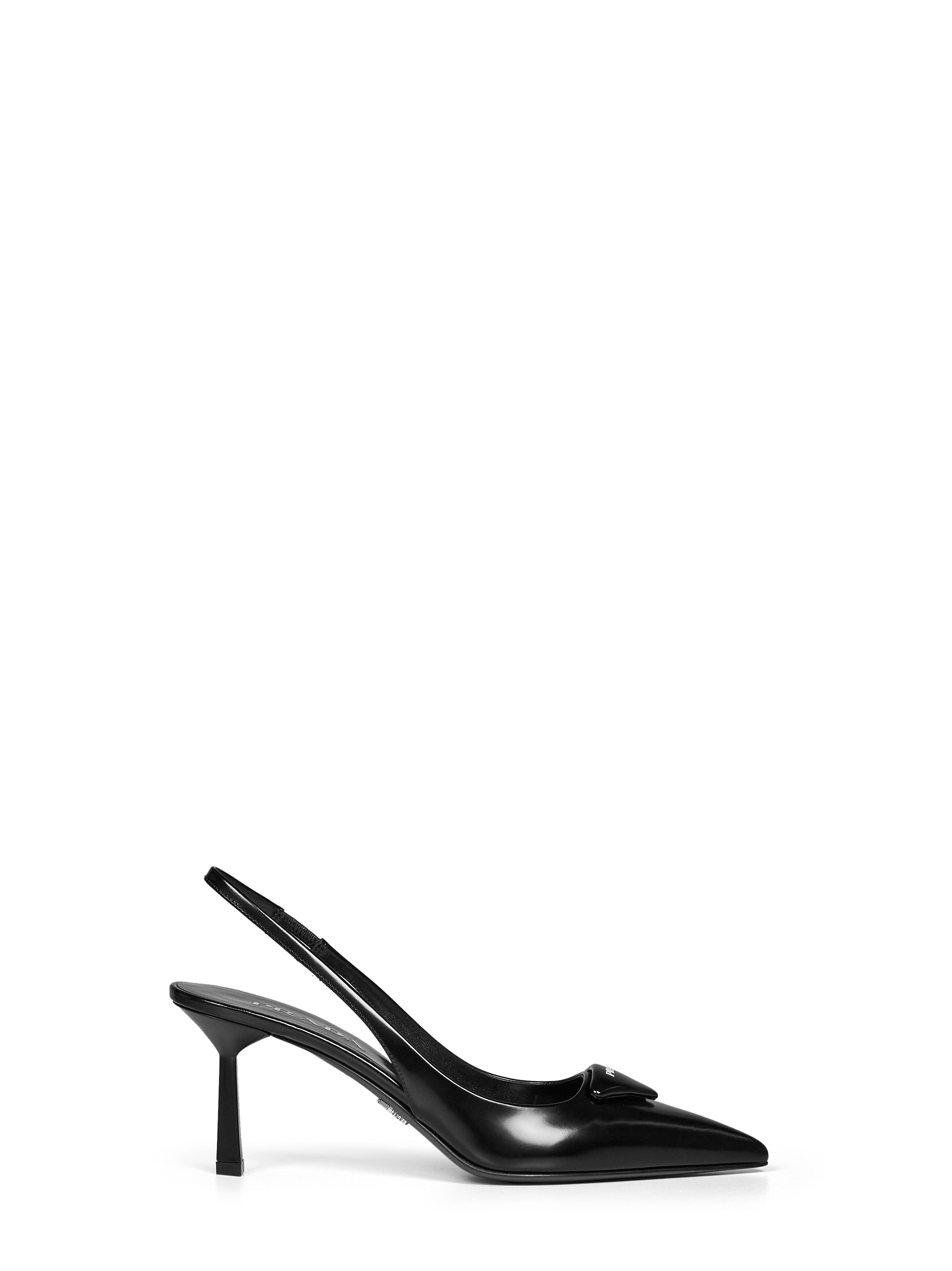 Prada Calzature Women Black Brushed Leather Slingback Pumps