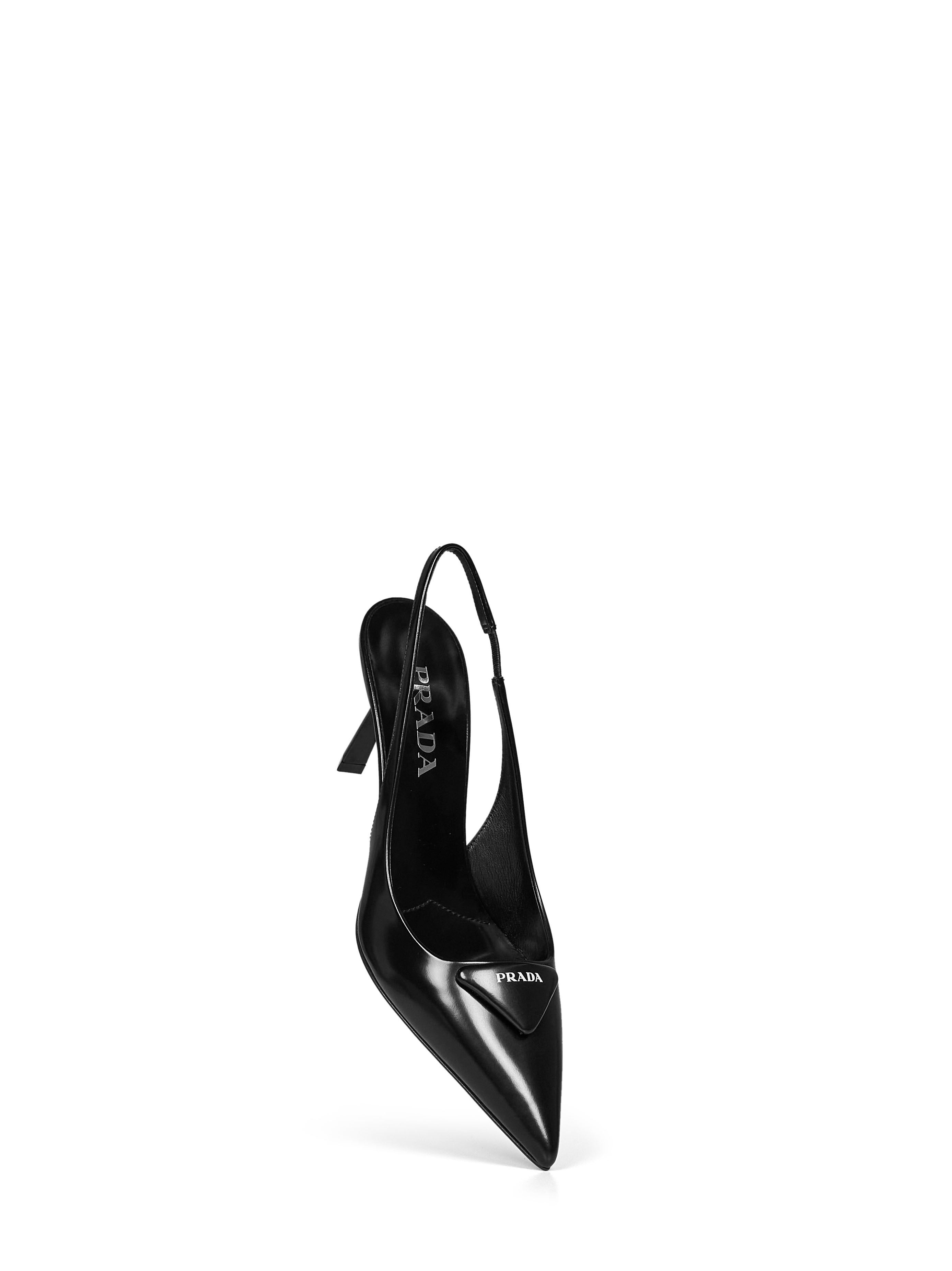 Prada Calzature Women Black Brushed Leather Slingback Pumps