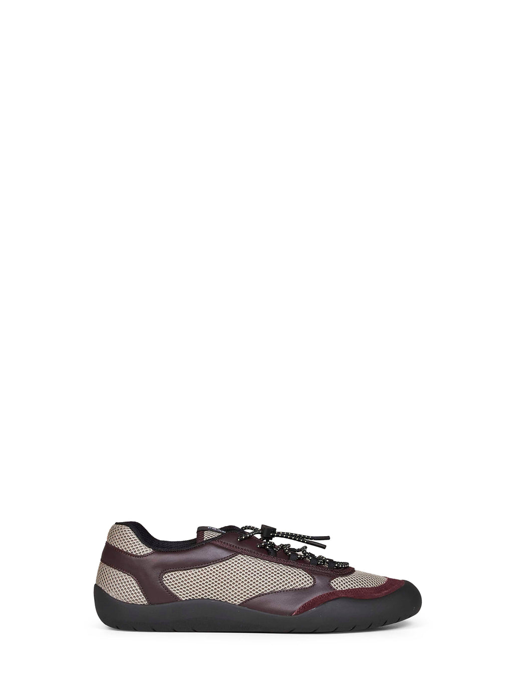 Prada Calzature Men Clay And Burgundy Leather And Mesh Fabric Speedrock Sneakers