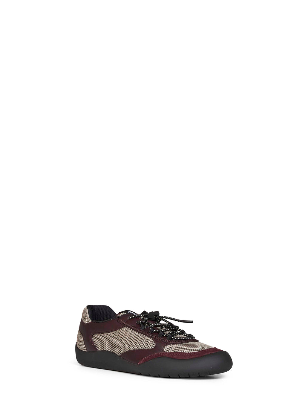 Prada Calzature Men Clay And Burgundy Leather And Mesh Fabric Speedrock Sneakers