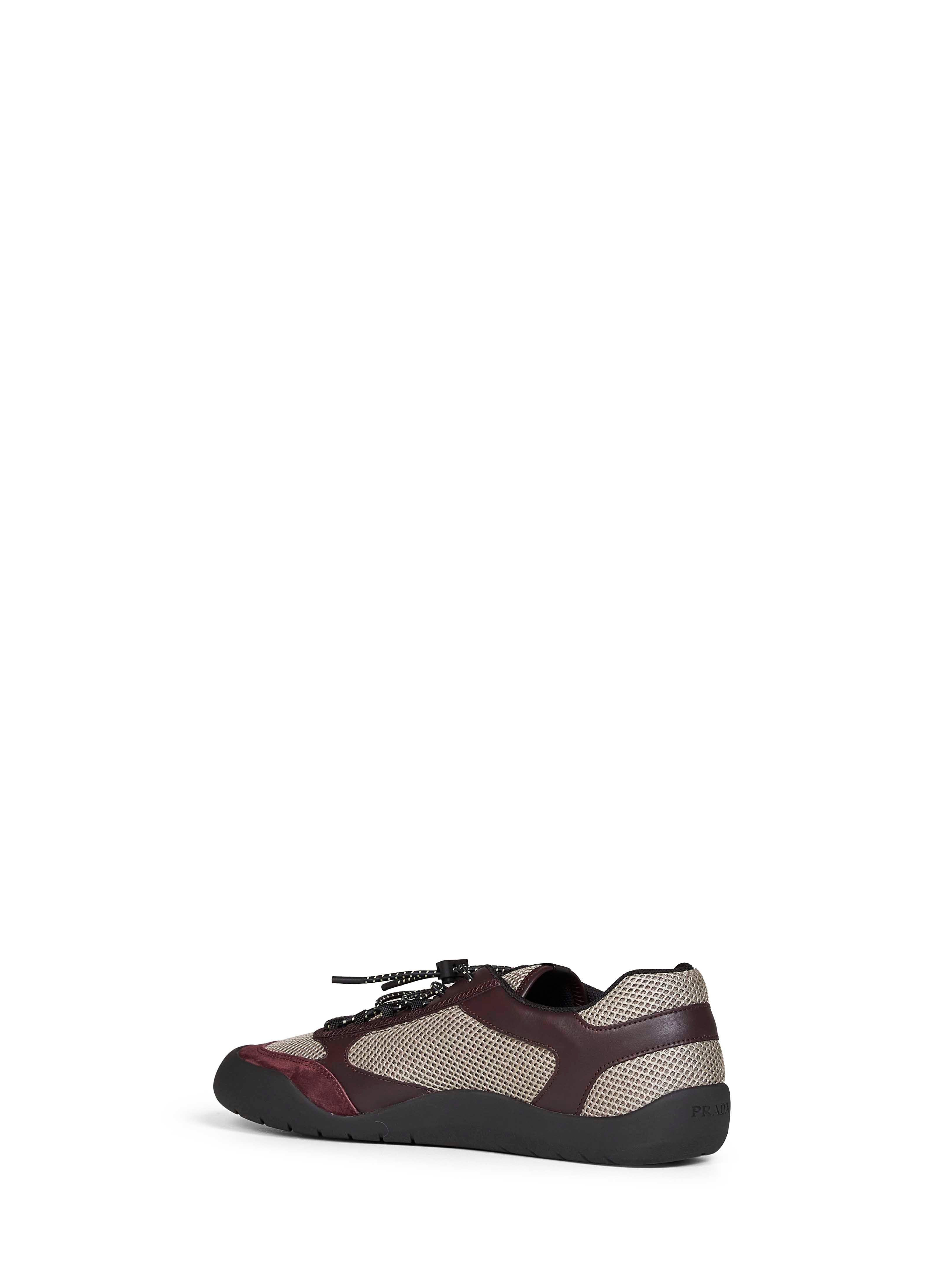 Prada Calzature Men Clay And Burgundy Leather And Mesh Fabric Speedrock Sneakers