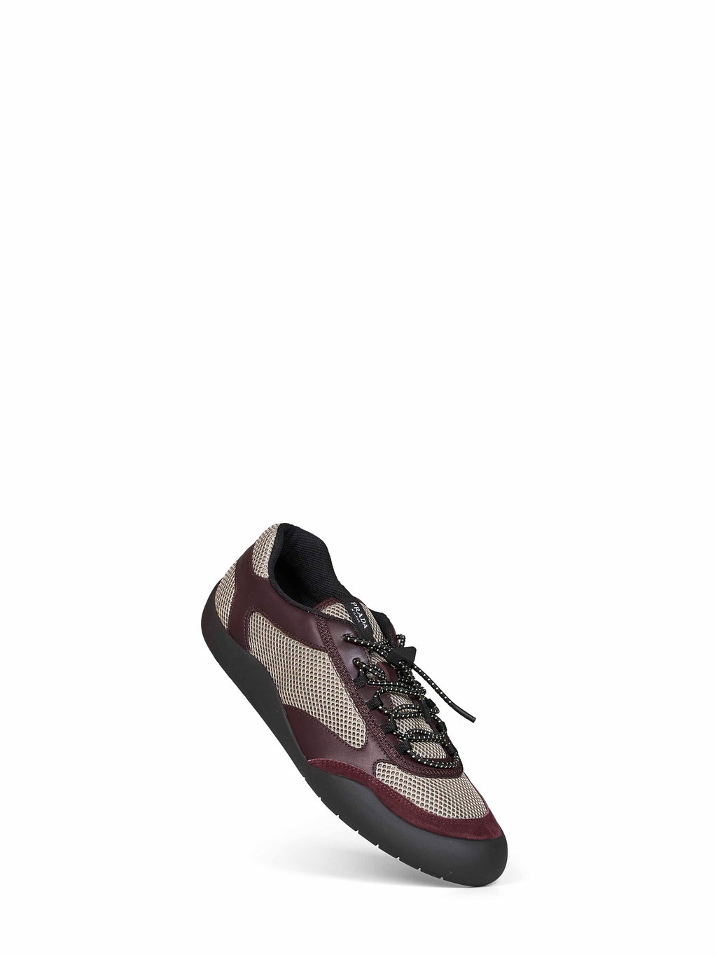 Prada Calzature Men Clay And Burgundy Leather And Mesh Fabric Speedrock Sneakers