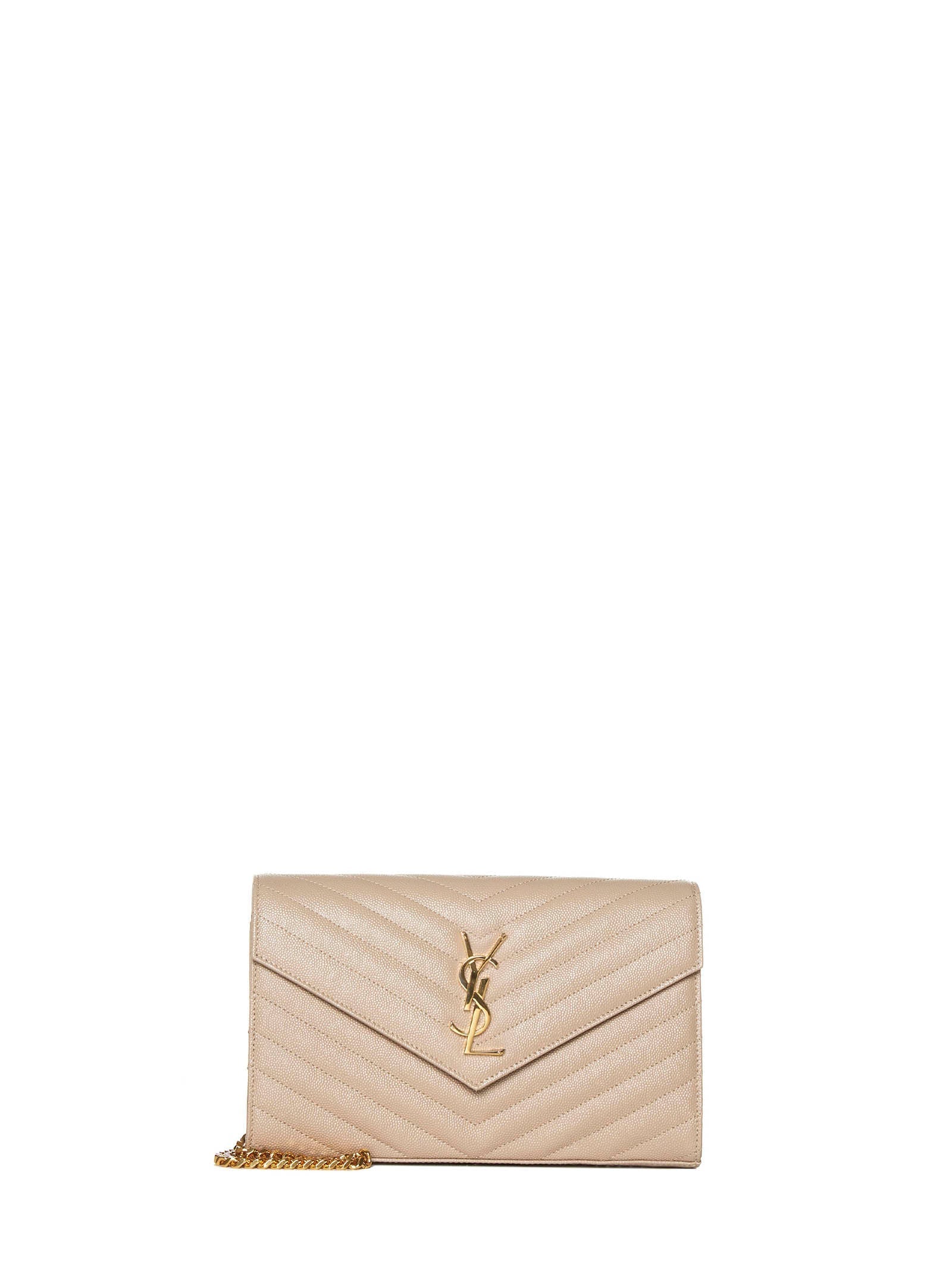 Saint Laurent Women Quilted Leather Clutch With Ysl Logo