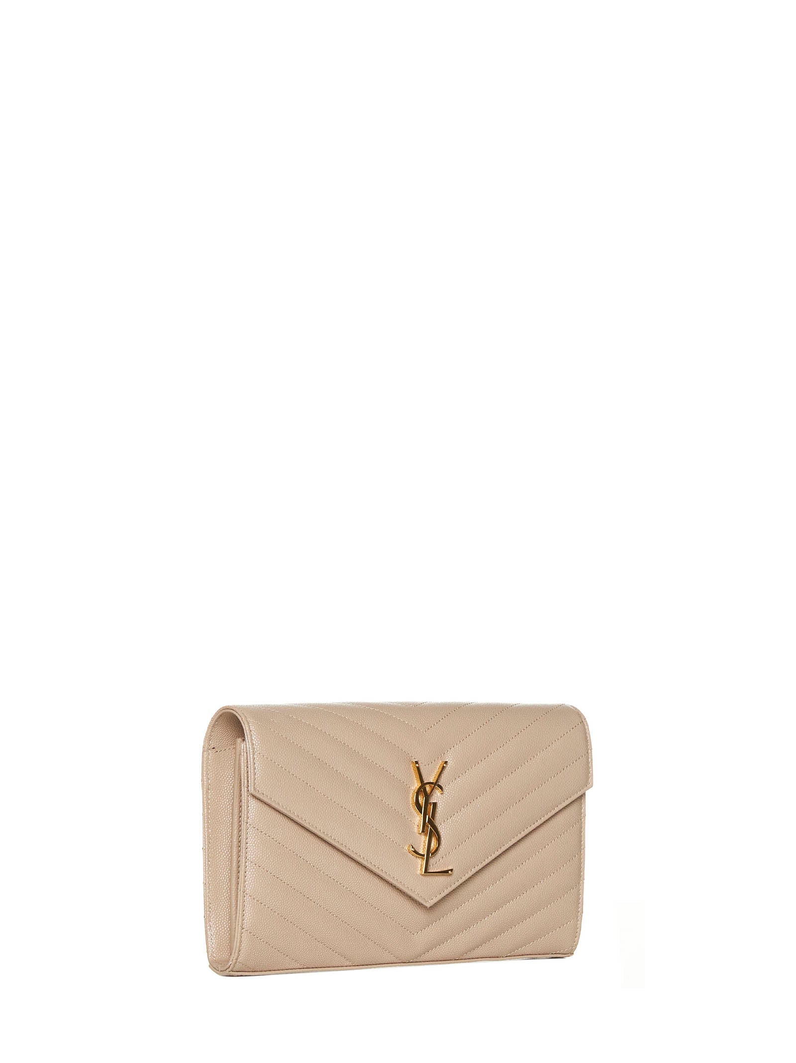 Saint Laurent Women Quilted Leather Clutch With Ysl Logo