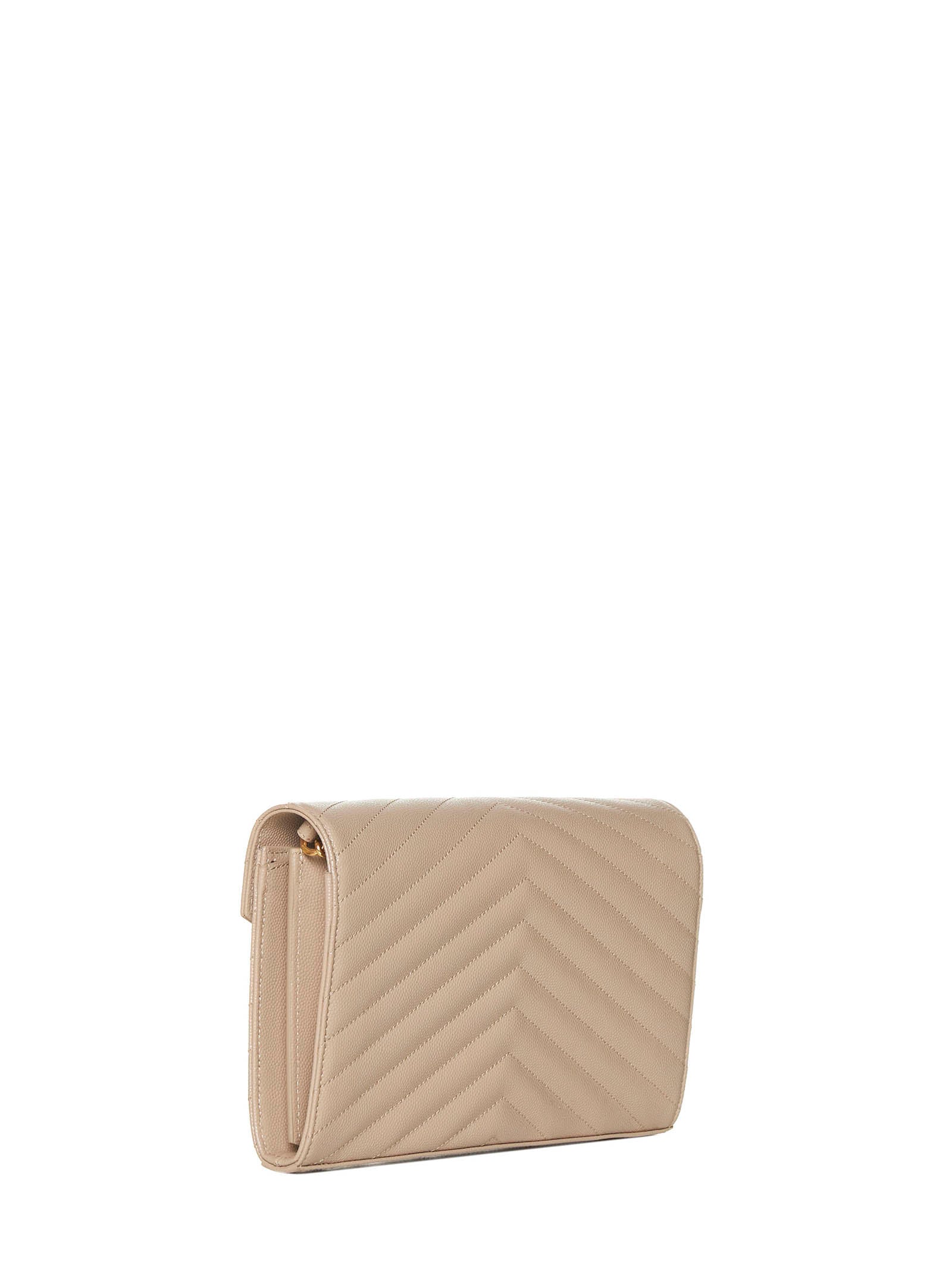 Saint Laurent Women Quilted Leather Clutch With Ysl Logo