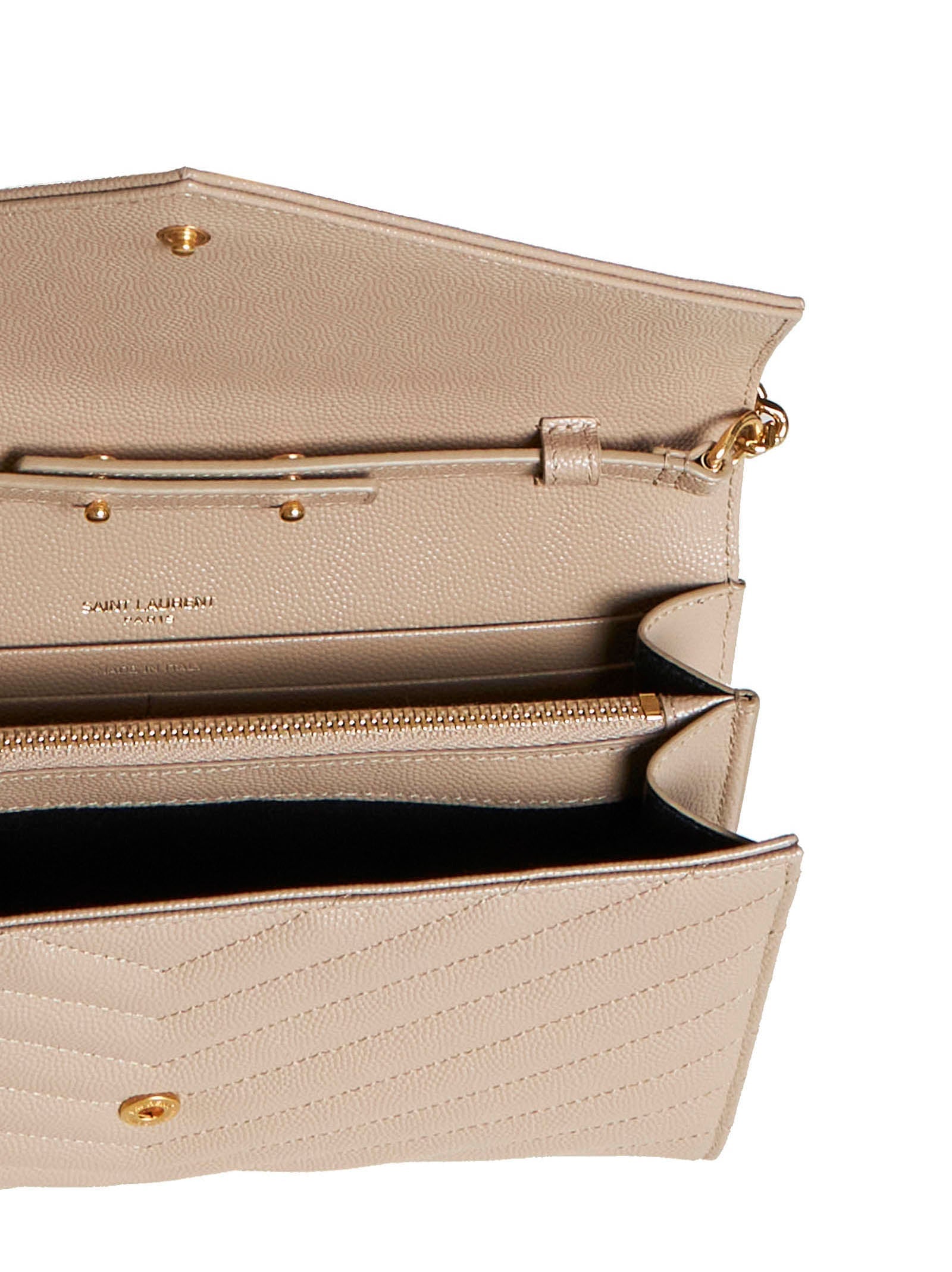 Saint Laurent Women Quilted Leather Clutch With Ysl Logo