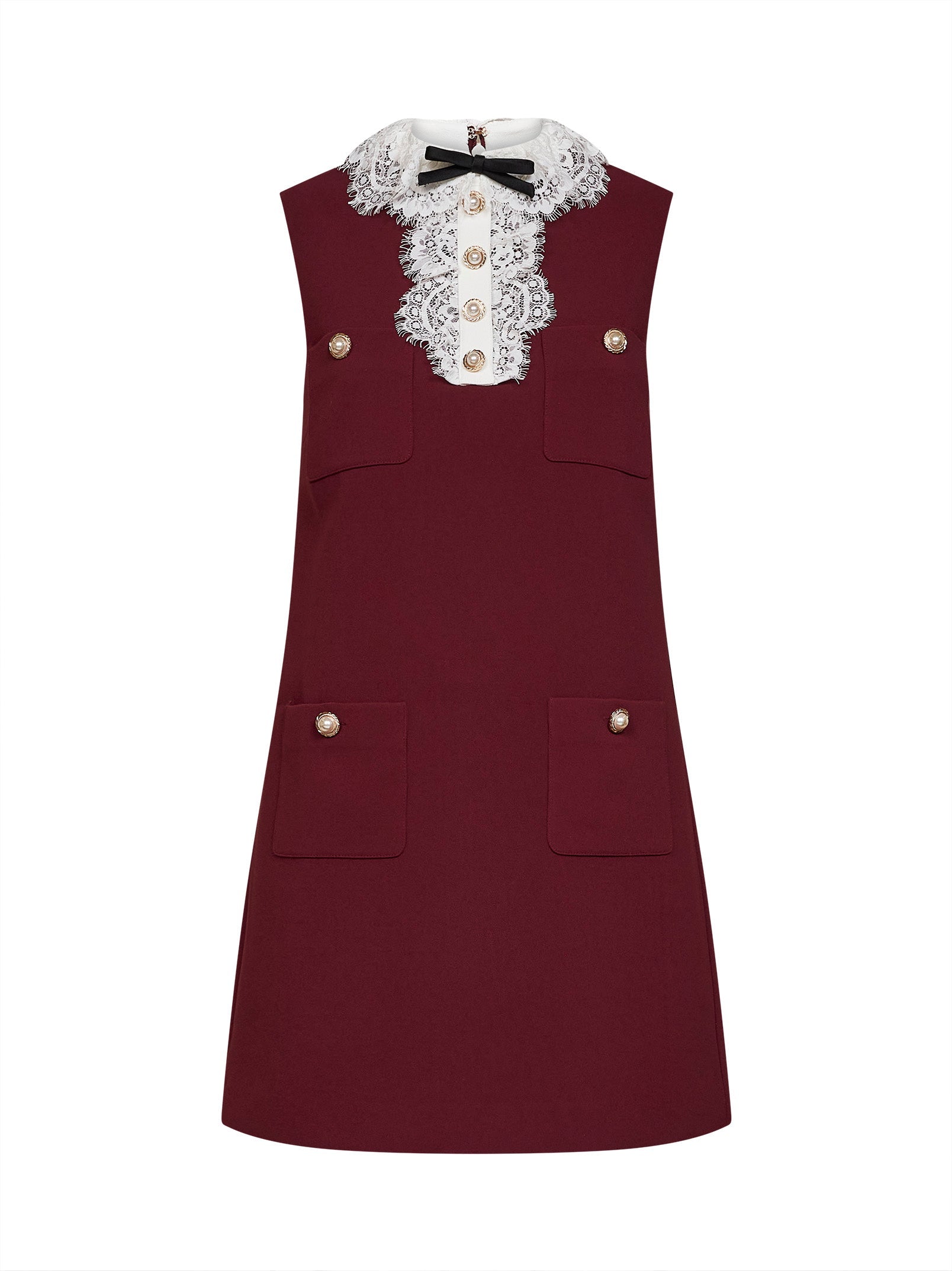 Self Portrait Women Burgundy Crepe Mini Dress With Lace Collar