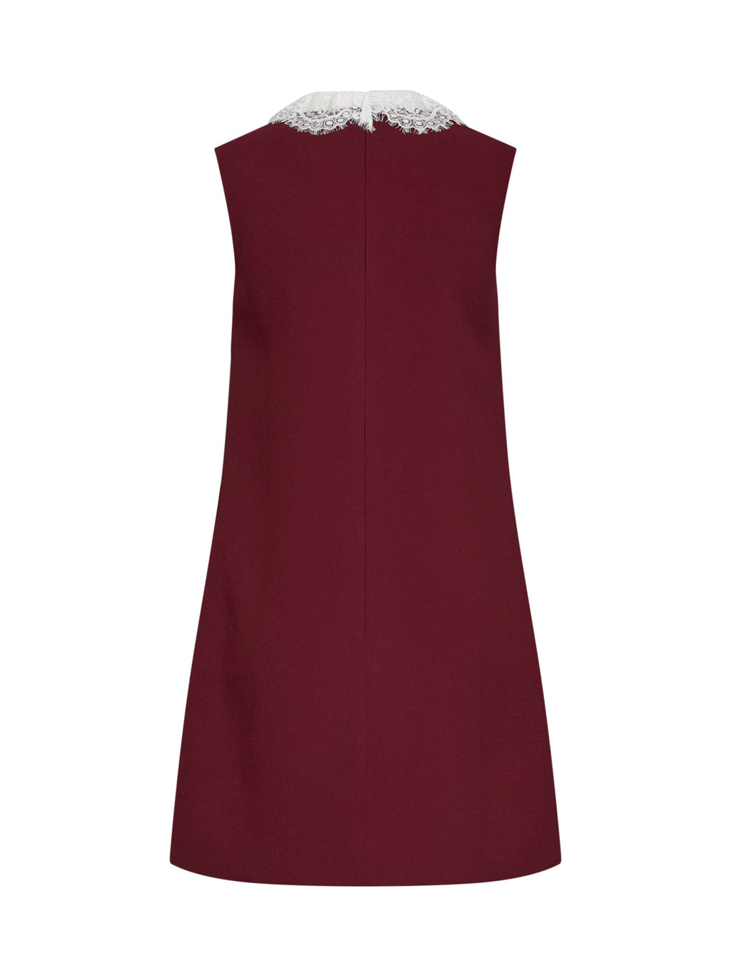 Self Portrait Women Burgundy Crepe Mini Dress With Lace Collar