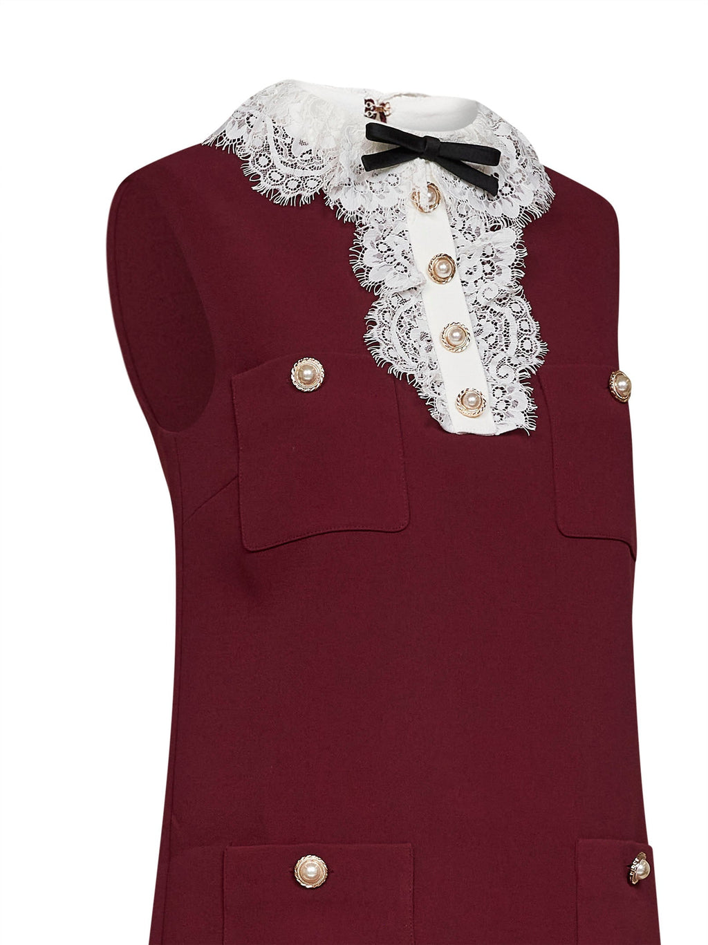 Self Portrait Women Burgundy Crepe Mini Dress With Lace Collar
