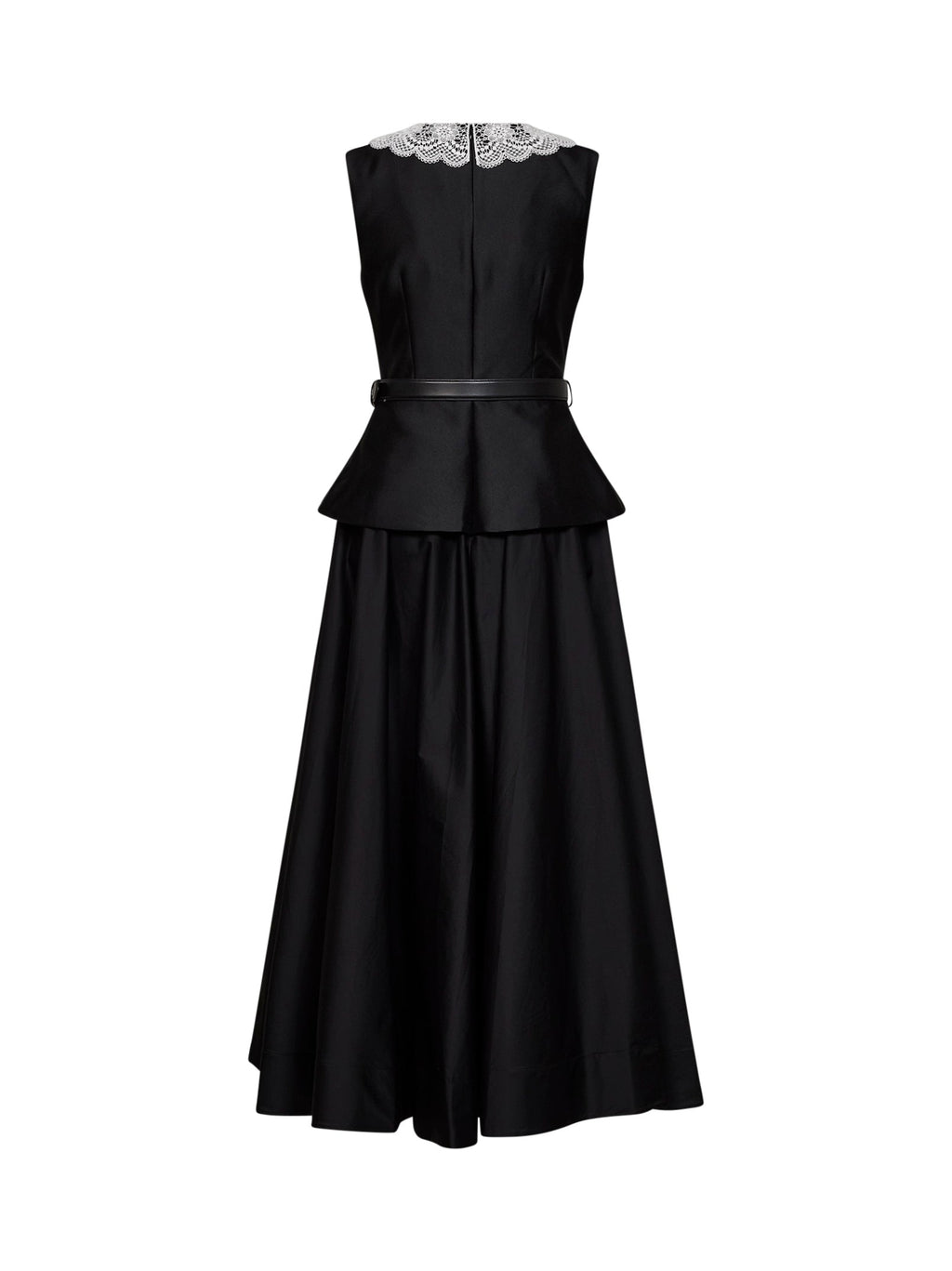 Self Portrait Women Black Taffeta Belted Peplum Midi Dress