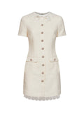 Self Portrait Women Cream Bouclé Tailored Minidress With Lace Inserts