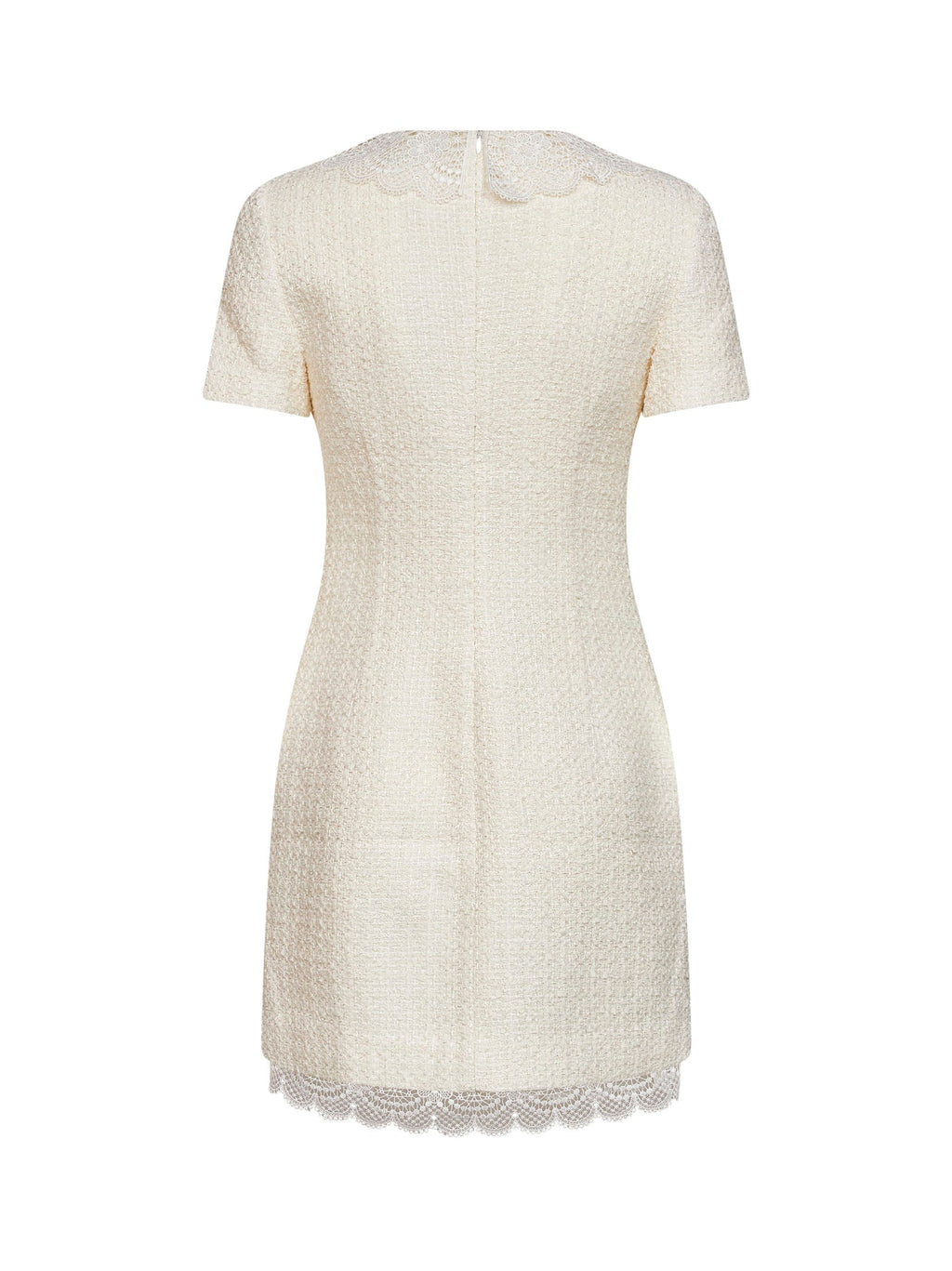 Self Portrait Women Cream Bouclé Tailored Minidress With Lace Inserts