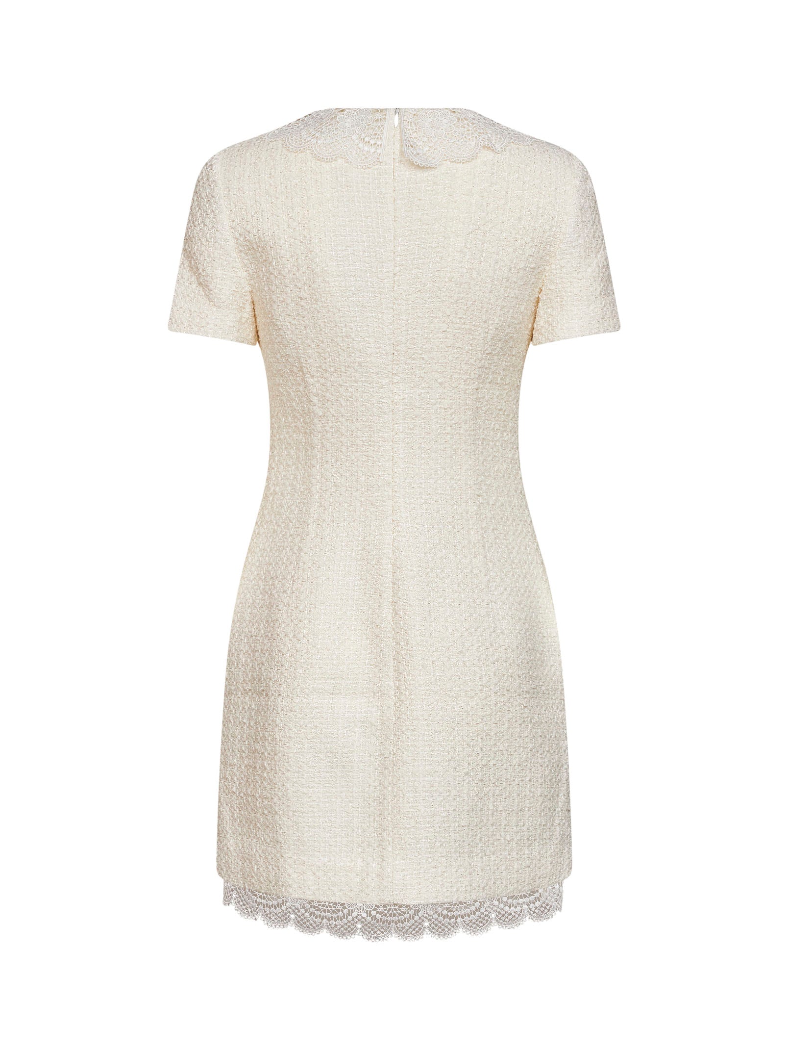 Self Portrait Women Cream Bouclé Tailored Minidress With Lace Inserts