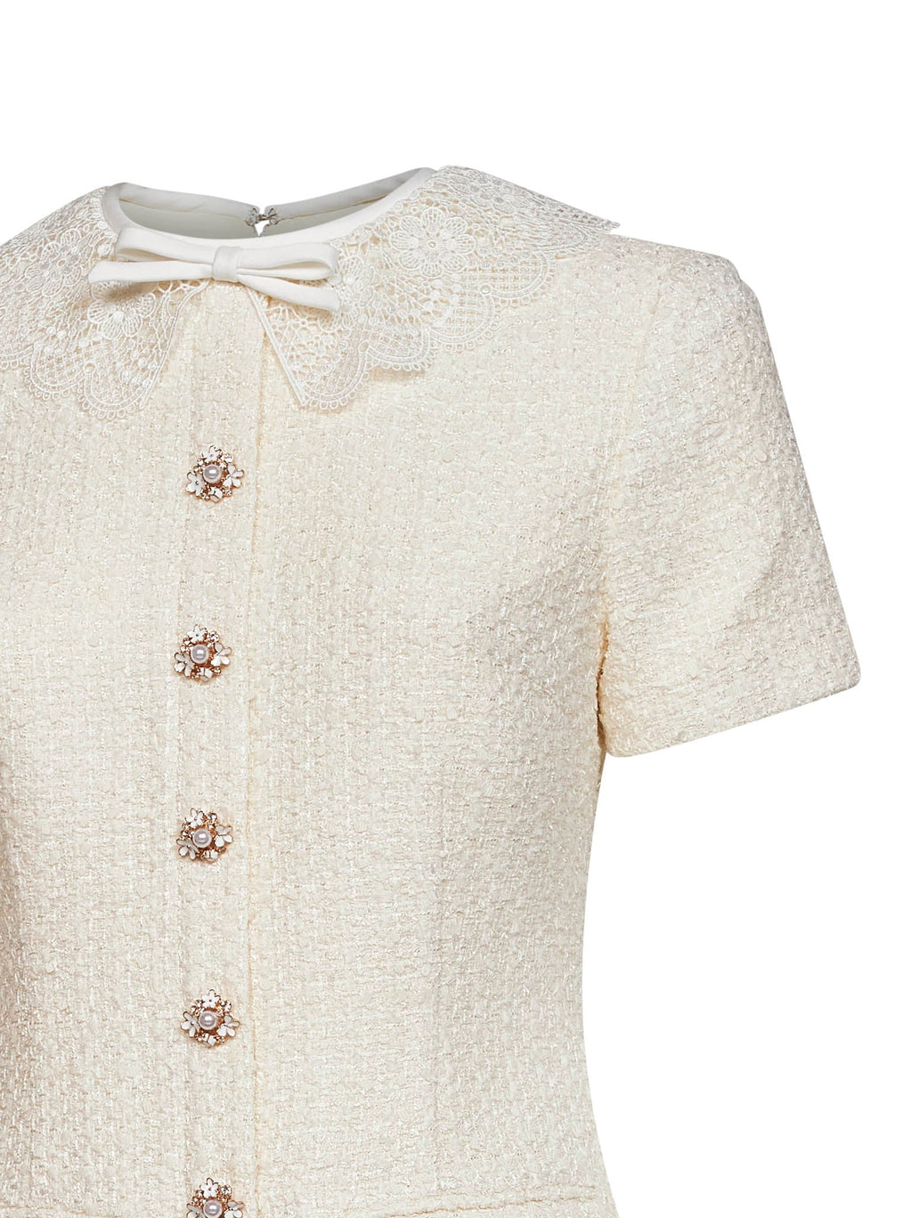 Self Portrait Women Cream Bouclé Tailored Minidress With Lace Inserts
