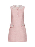 Self Portrait Women Pink Bouclé Mini Dress With Lace Collar