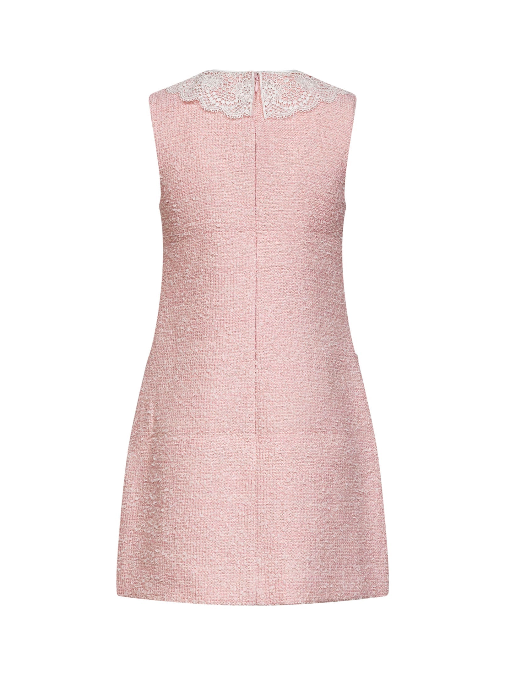 Self Portrait Women Pink Bouclé Mini Dress With Lace Collar