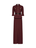 Self Portrait Women Brown Twill Belted Maxi Dress