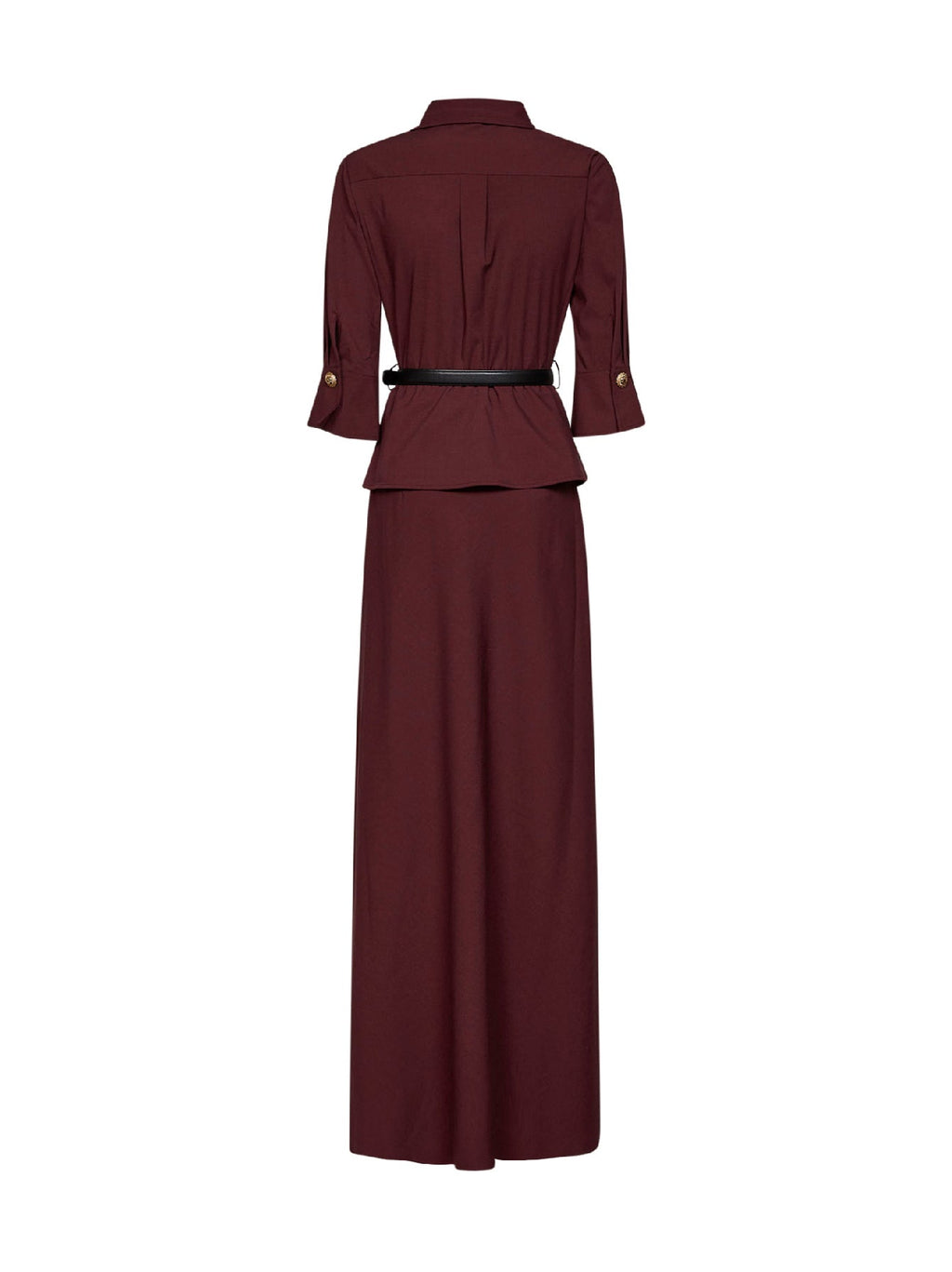Self Portrait Women Brown Twill Belted Maxi Dress