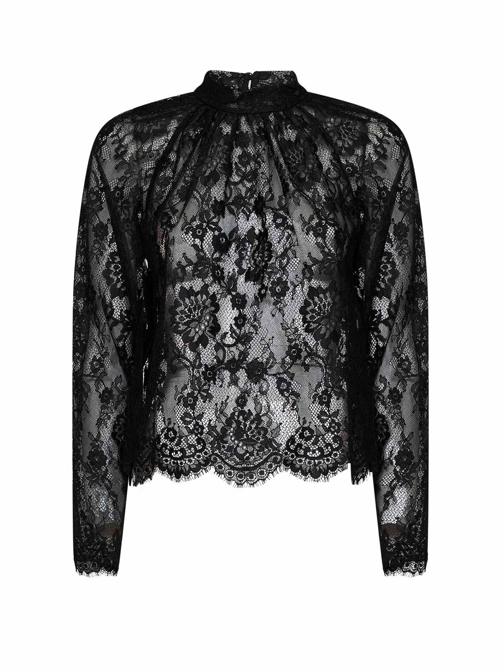 Self Portrait Women Black Lace Long-Sleeved Blouse