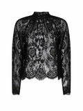 Self Portrait Women Black Lace Long-Sleeved Blouse