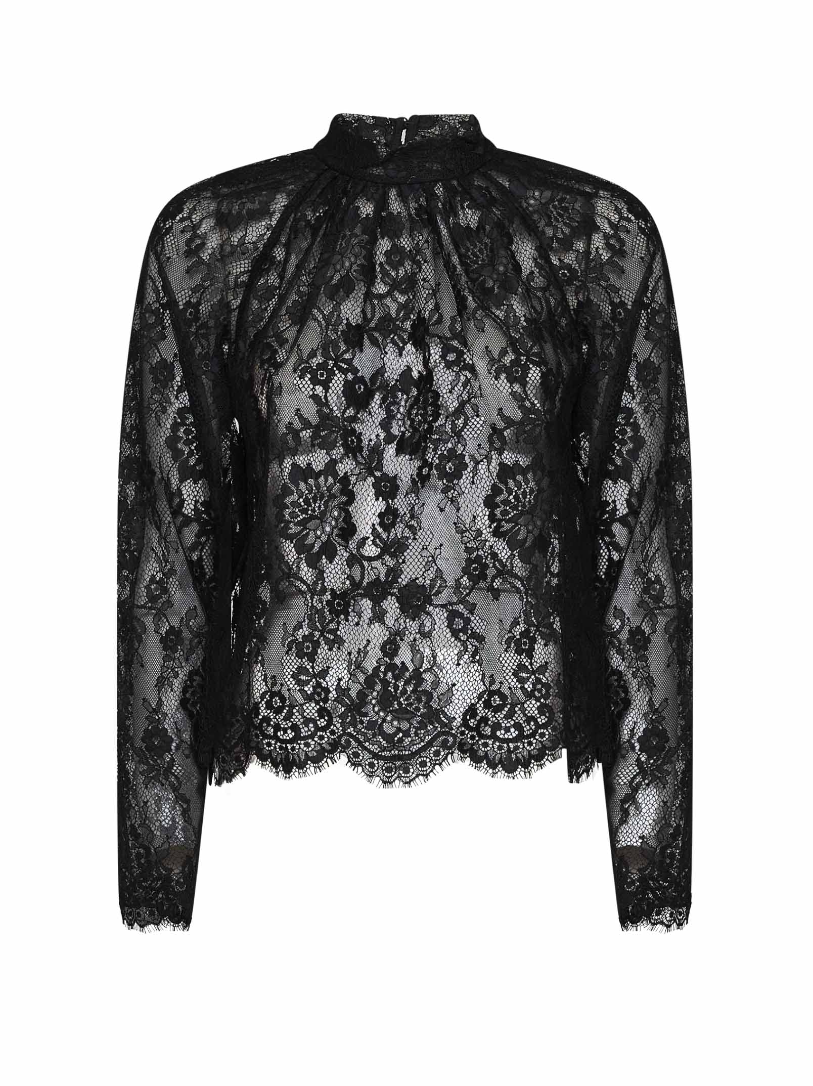 Self Portrait Women Black Lace Long-Sleeved Blouse