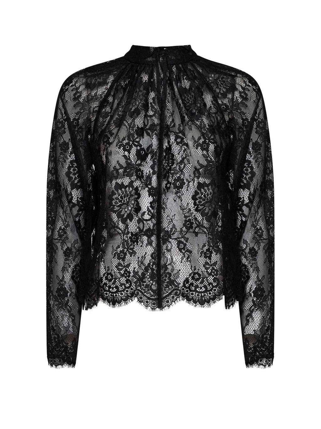 Self Portrait Women Black Lace Long-Sleeved Blouse