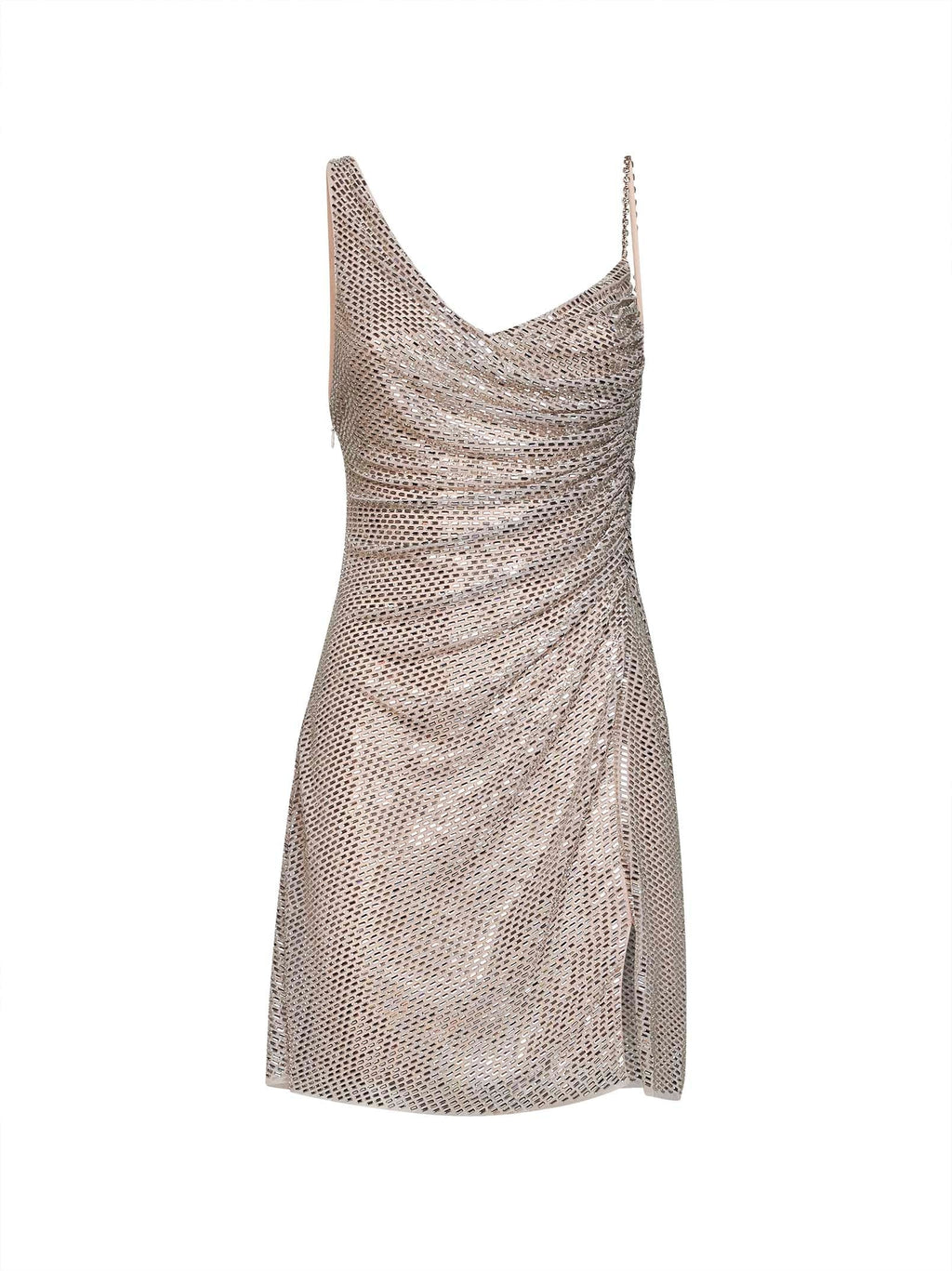 Self Portrait Women Champagne Rhinestone-Embellished Tulle Draped Mini Dress