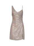 Self Portrait Women Champagne Rhinestone-Embellished Tulle Draped Mini Dress