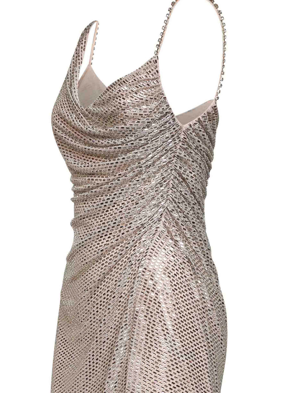 Self Portrait Women Champagne Rhinestone-Embellished Tulle Draped Mini Dress
