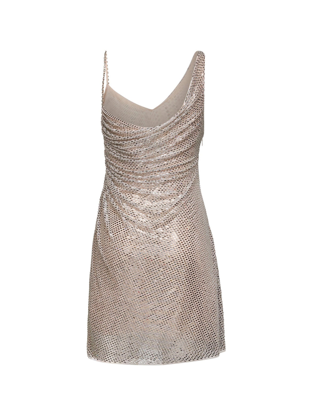 Self Portrait Women Champagne Rhinestone-Embellished Tulle Draped Mini Dress