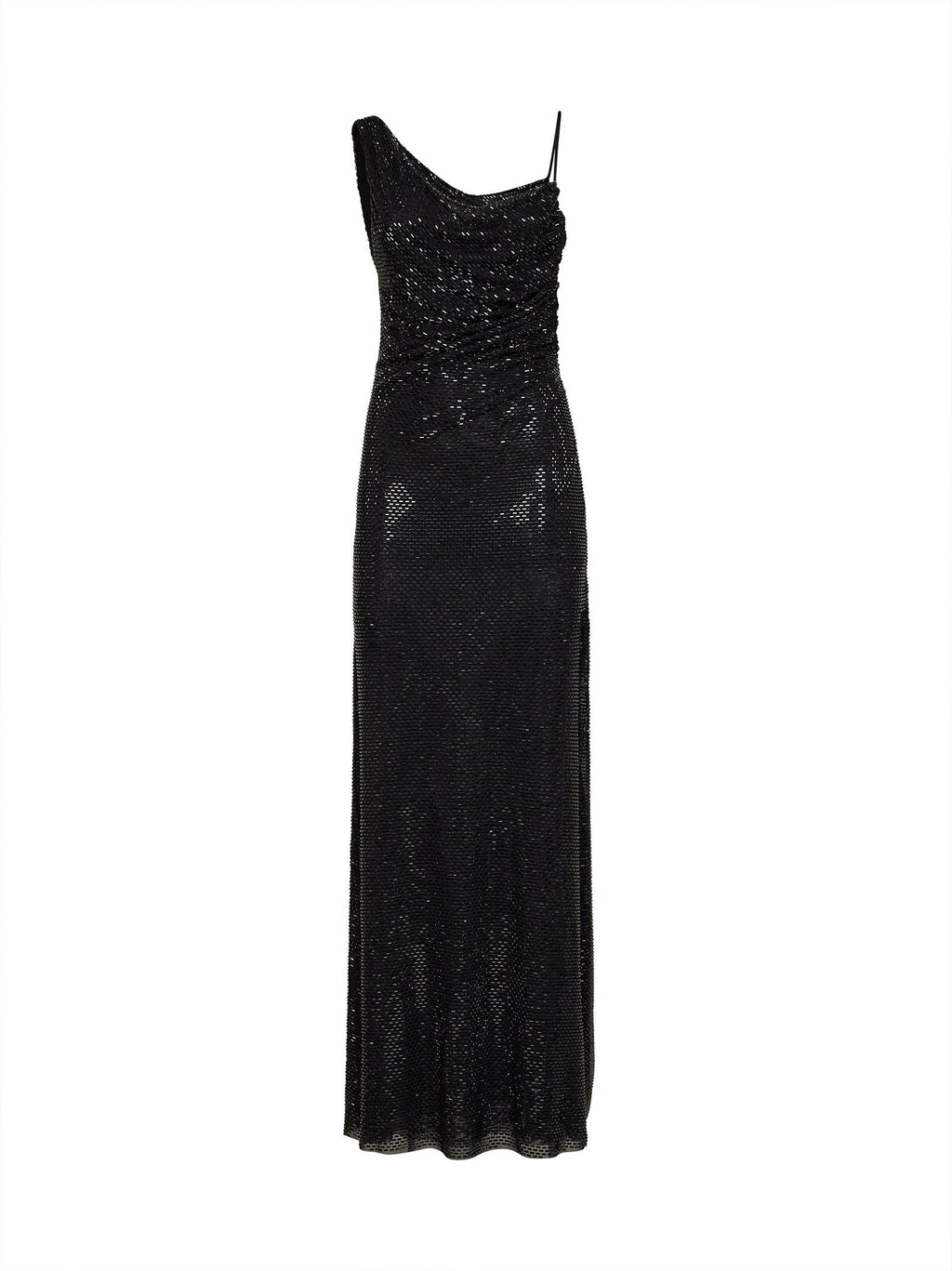 Self Portrait Women Black Rhinestone-Embellished Tulle Draped Maxi Dress