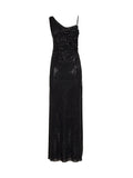 Self Portrait Women Black Rhinestone-Embellished Tulle Draped Maxi Dress