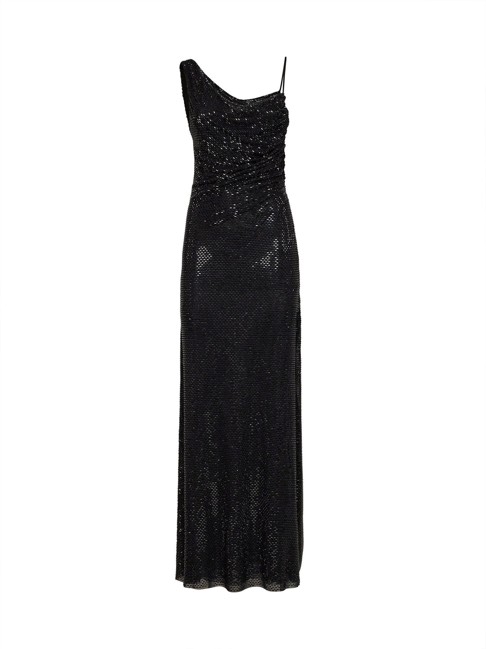 Self Portrait Women Black Rhinestone-Embellished Tulle Draped Maxi Dress
