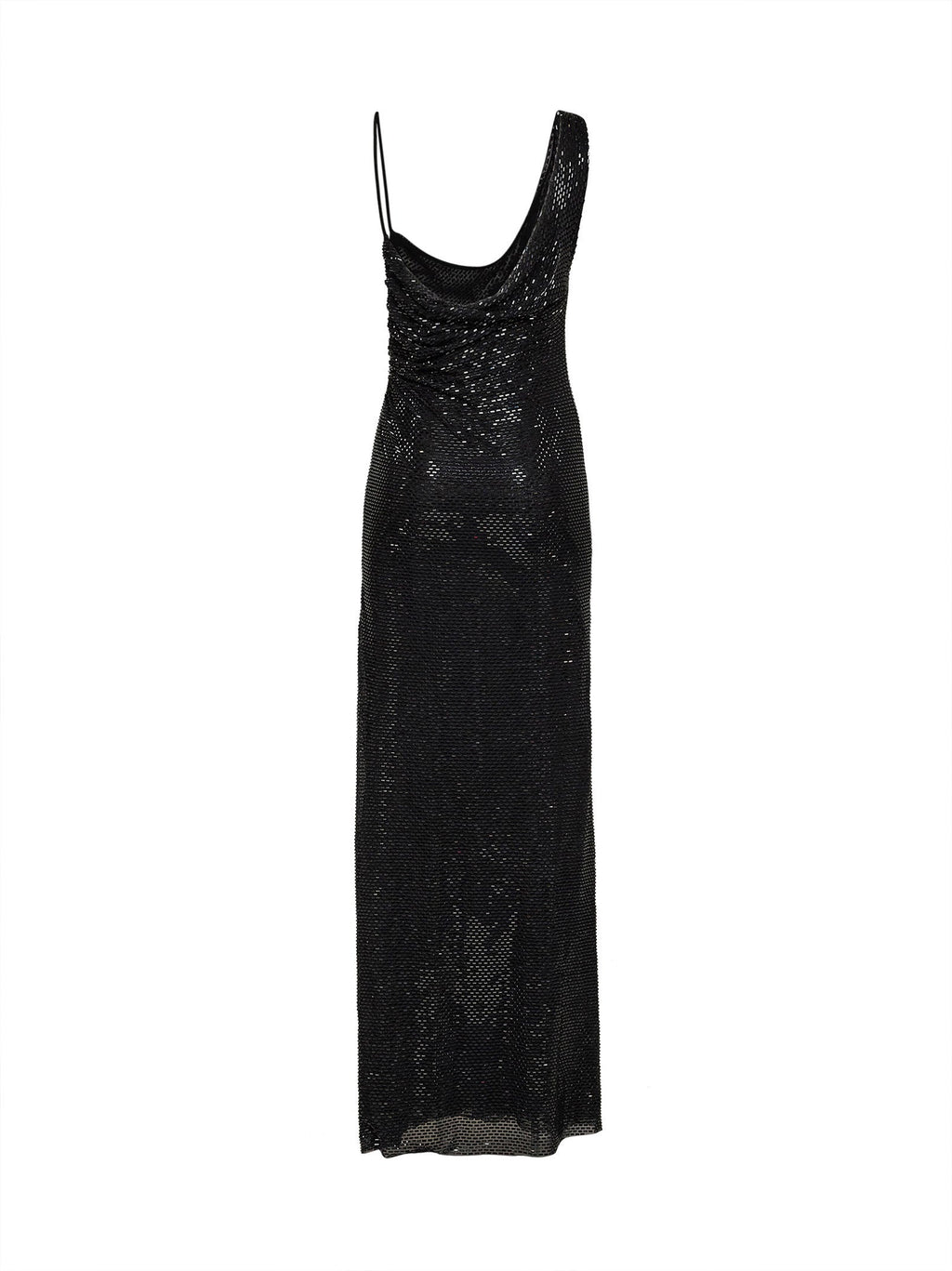Self Portrait Women Black Rhinestone-Embellished Tulle Draped Maxi Dress
