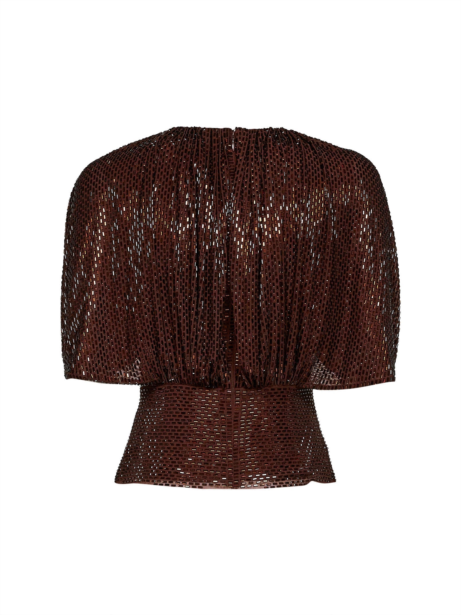 Self Portrait Women Brown Rhinestone-Embellished Tulle Top With Cape Sleeves