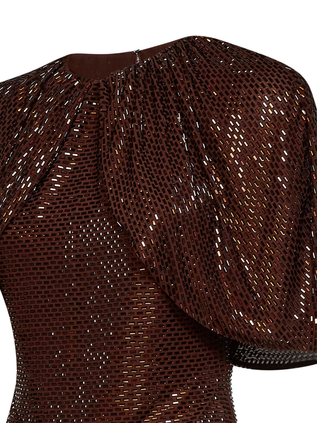 Self Portrait Women Brown Rhinestone-Embellished Tulle Top With Cape Sleeves