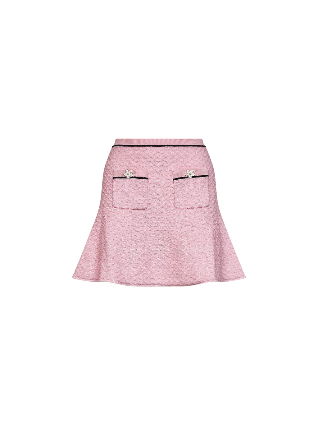 Self Portrait Women Pink Sequin Knit Flared Mini Skirt
