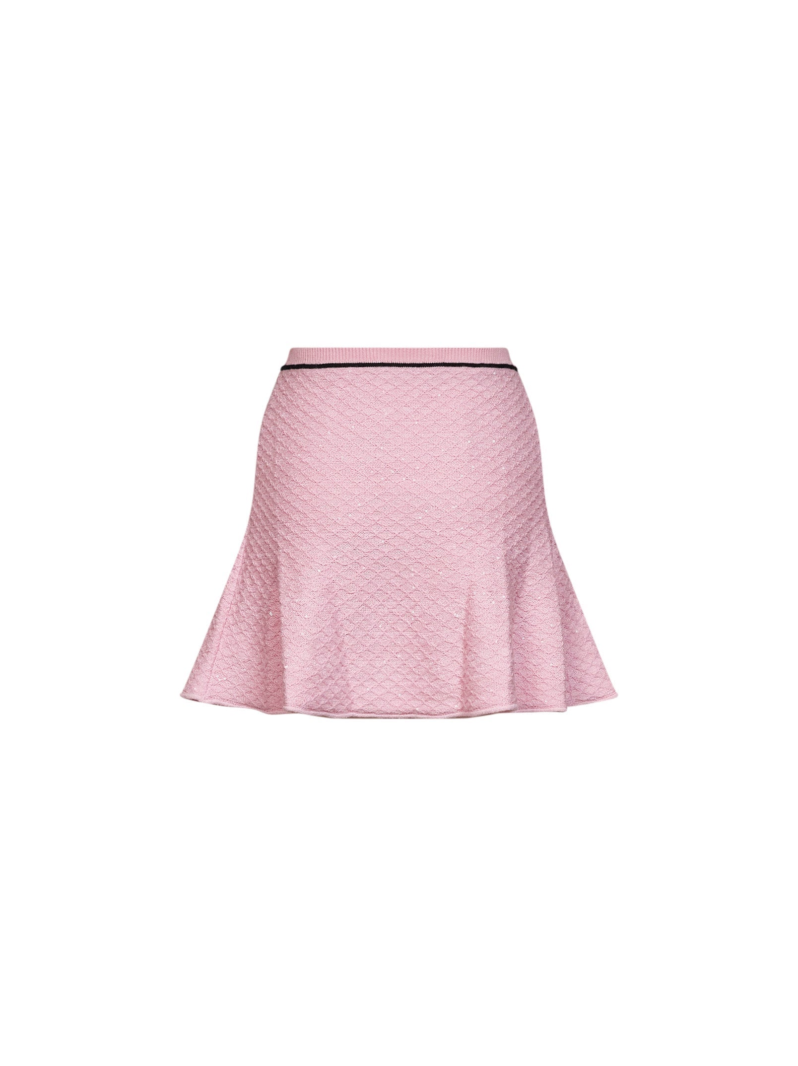 Self Portrait Women Pink Sequin Knit Flared Mini Skirt