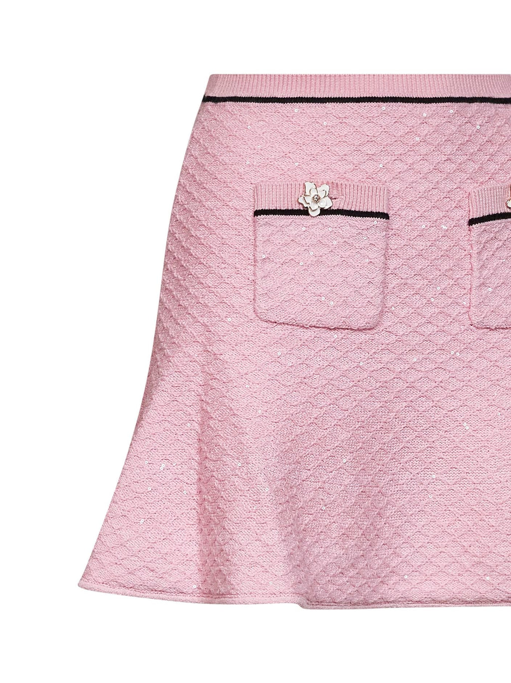 Self Portrait Women Pink Sequin Knit Flared Mini Skirt