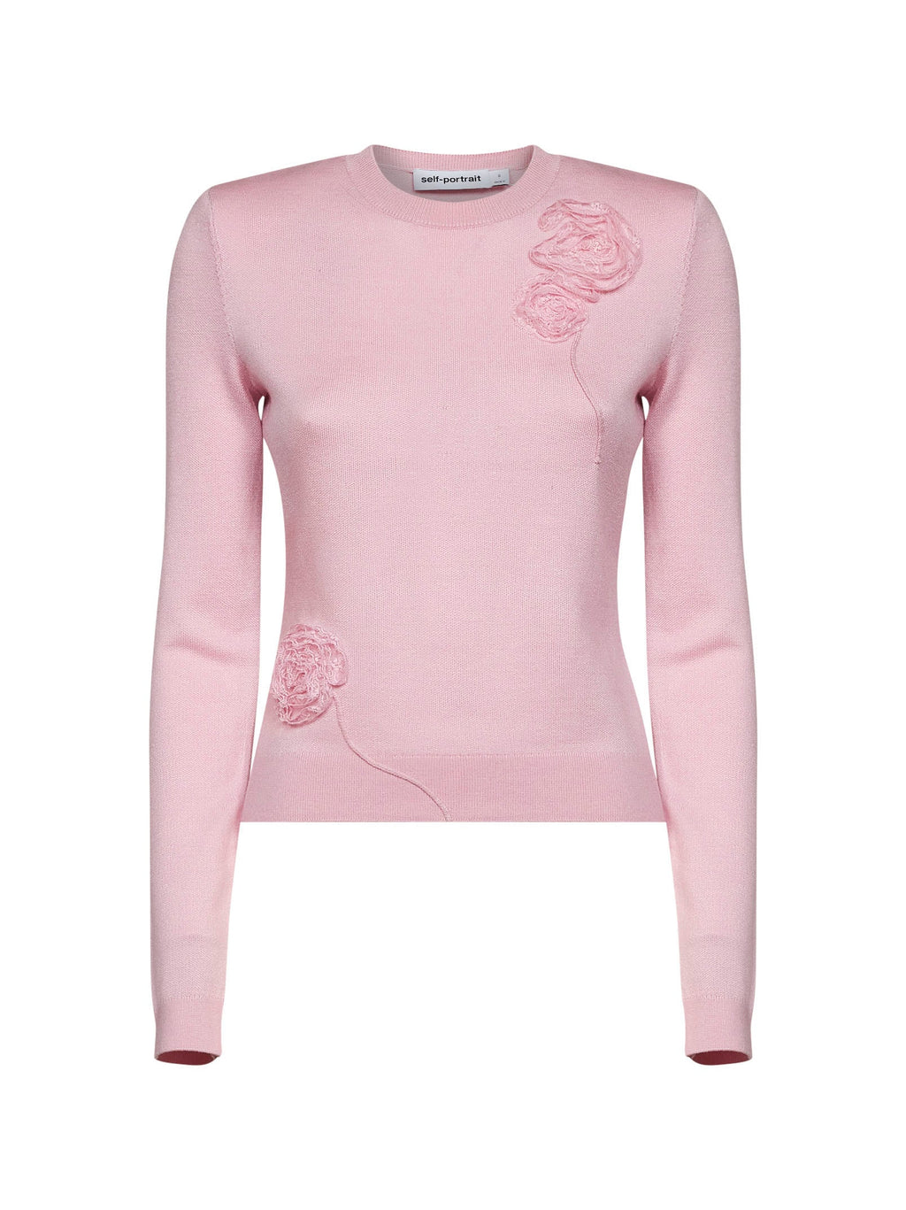 Self Portrait Women Pink Knit Jumper With Flowers Detail