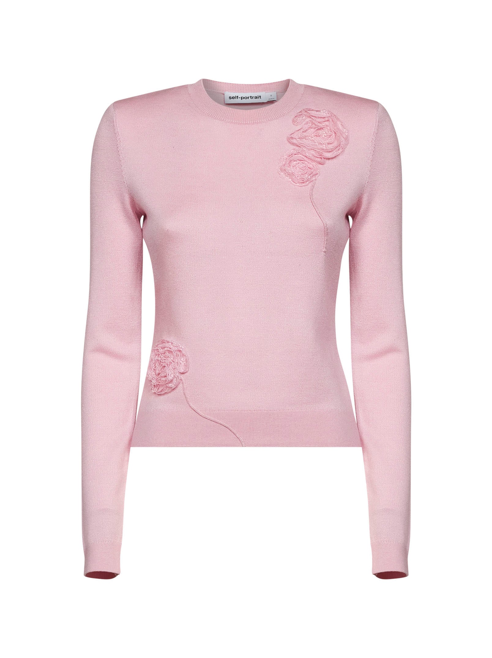 Self Portrait Women Pink Knit Jumper With Flowers Detail